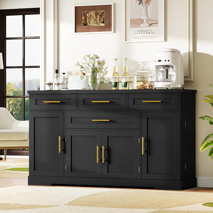 Concho 54" Buffet Cabinet with Storage, Kitchen Sideboards Small Coffee Bar Cabinet with 4 Drawers, Modern Kitchen Storage Cabinet for Living Room, Jet Black