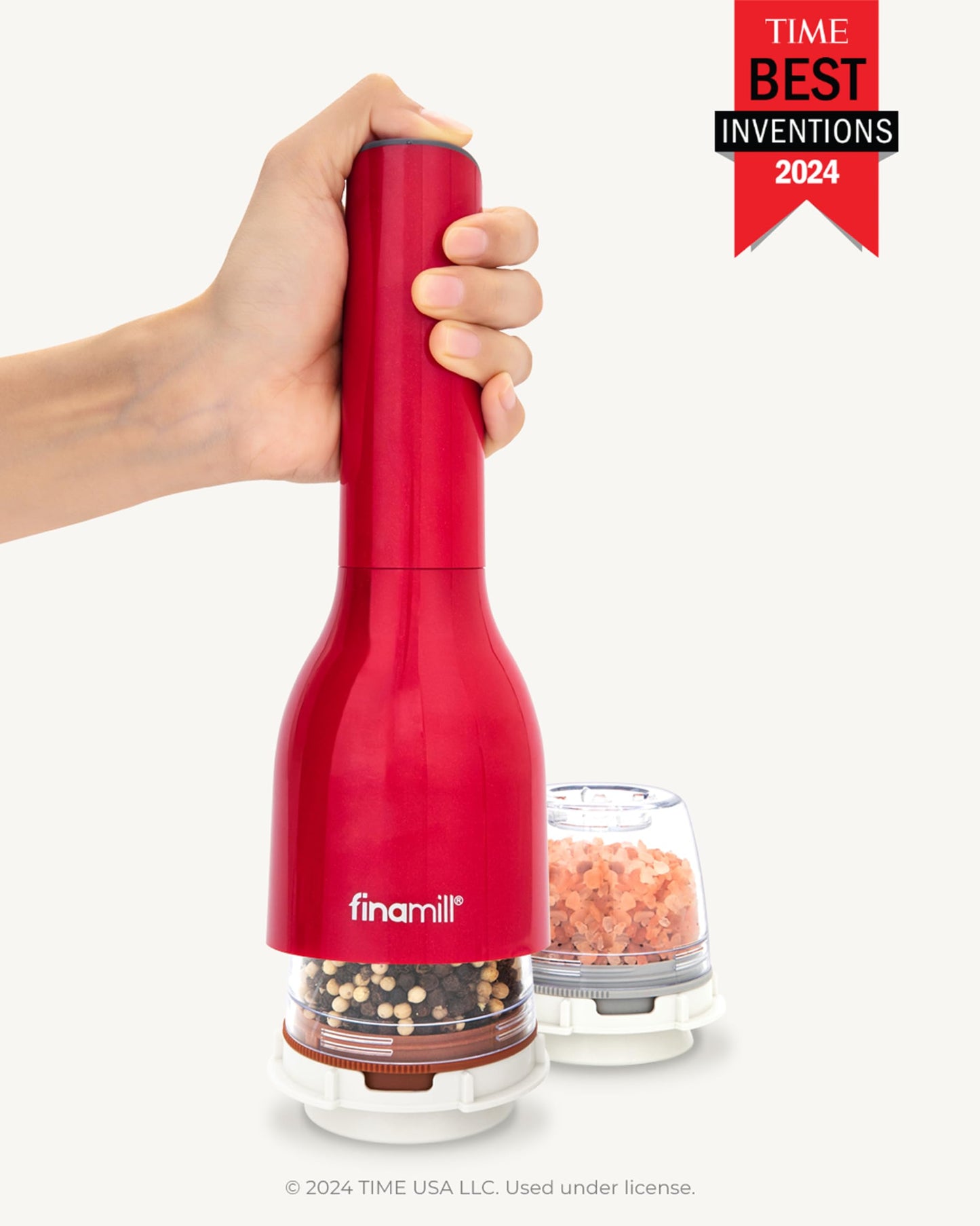 FinaMill Classic Battery Spice Mill – Battery Operated Salt and Pepper Grinder Set, Includes 2 Interchangeable Spice Pods, Adjustable Coarseness, Ceramic Grinder, LED Light, Home and Kitchen Gift Set