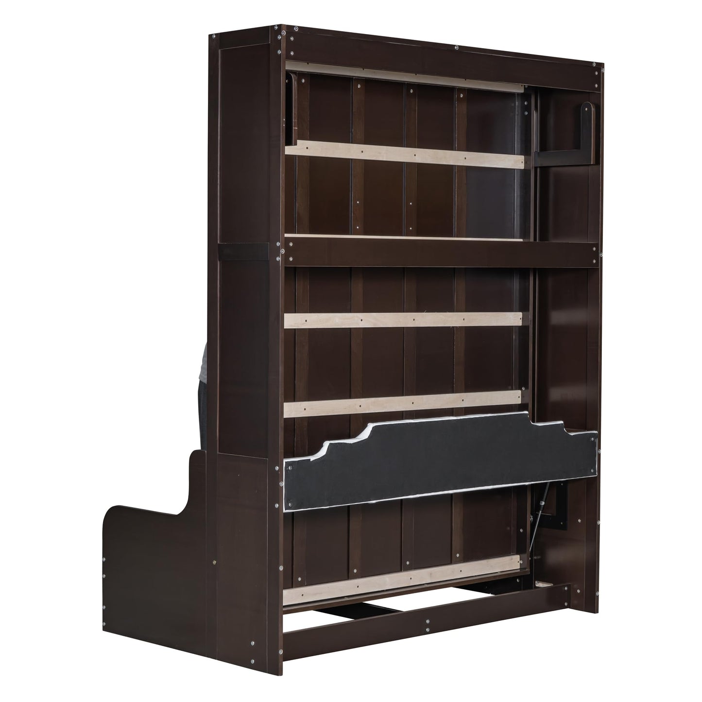 Ball & Cast Murphy Bed Queen Size Wall Bed with Sofa,Wood Murphy Bed,Platform Bedfram Chest can be Folded,Hideaway Cabinet w/Cushion,Space-Saving Furniture for Study,Office,Espresso