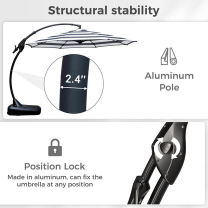 Grand patio 10x10 FT Cantilever Umbrella with Base Outdoor Large Aluminum Square Offset Umbrellas for Deck Pool (Black & White, 10x10 FT)