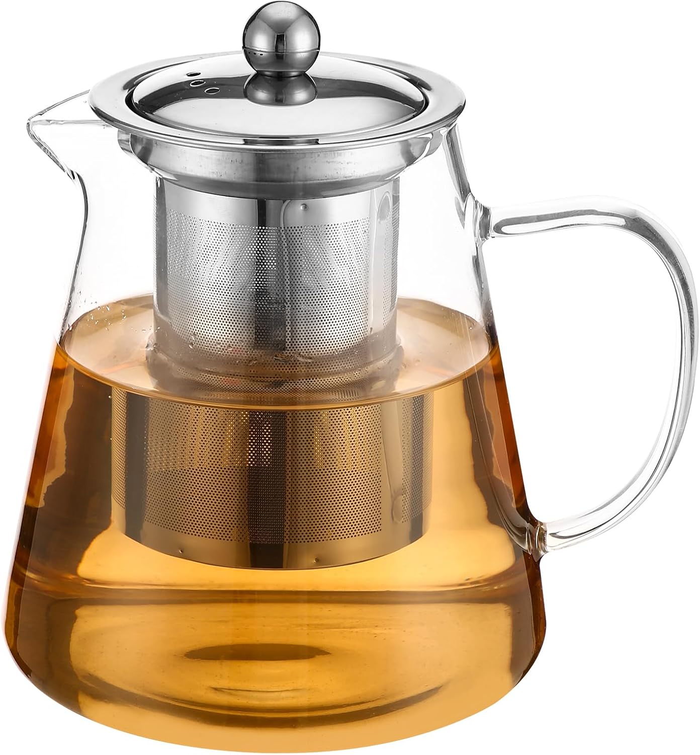 34OZ Glass Teapot with Infuser, 18/8 Stainless Steel, Clear Small Tea Kettle for Loose Leaf Tea Maker, Camping, Travel