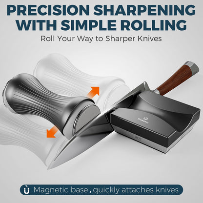 LINSSEN Rolling Knife Sharpener Kit, Aluminum Alloy Knife Sharpening System with Magnetic Base, Premium 4 Sharpening Angles Knife Sharpener Set with Industry Diamonds for All Chef and Kitchen Knives