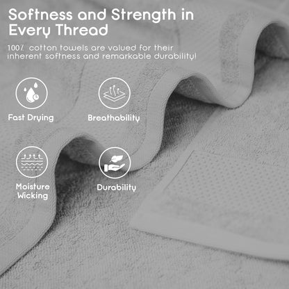Ariv 8-Piece Towel Set, 2 Ply Ultra Luxury, 100% Combed Cotton, Large Towels for Home, Hotel, Gym, Spa - White