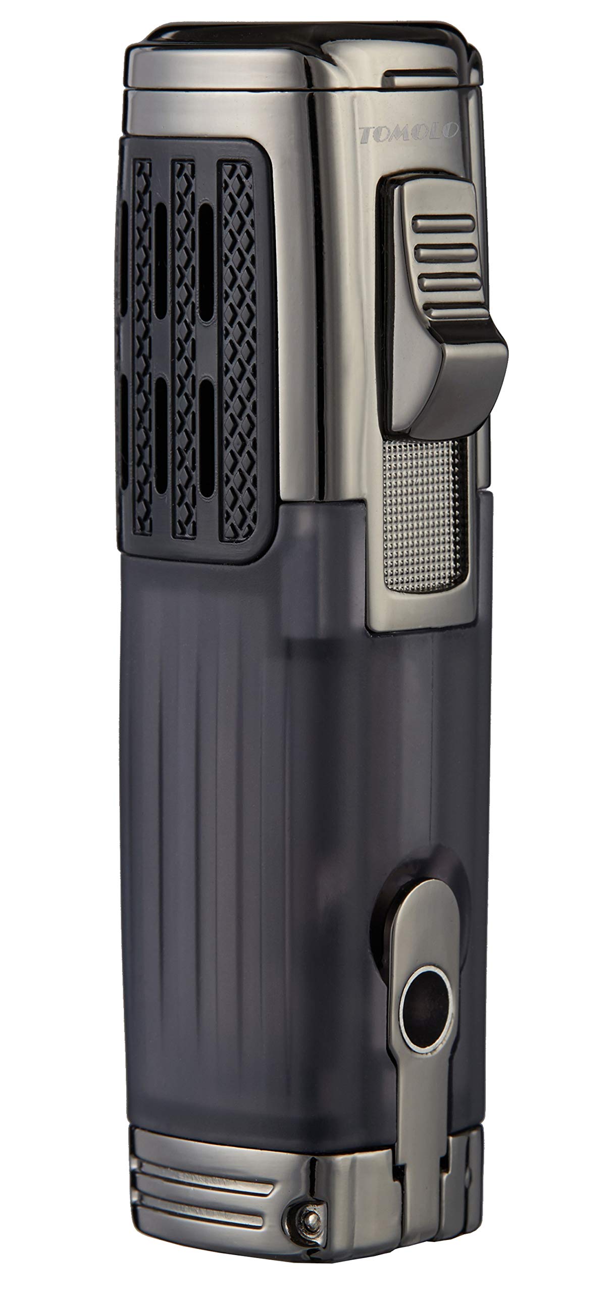 TOMOLO Cigar Lighter Triple Jet Flame Torch Lighter Refillable Butane Lighter with Cigar Punch, 2 Pack, Charcoal