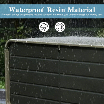 Domi 260 Gallon Resin Deck Box, Waterproof & UV-Resistant Outdoor Large Storage Box Lockable Storage Bin for Patio Cushions Pool Supplies Garden Tools and Delivery Storage