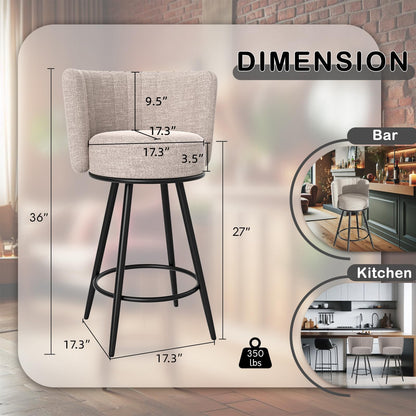 HONIFUR Bar Stools Set of 4, 27" Tufted Modern Counter Height Bar Stools, Upholstered Barstools with Back & Footrest Metal Legs, Stools for Kitchen Island, Counter, Cafes, Dining Room (Beige)