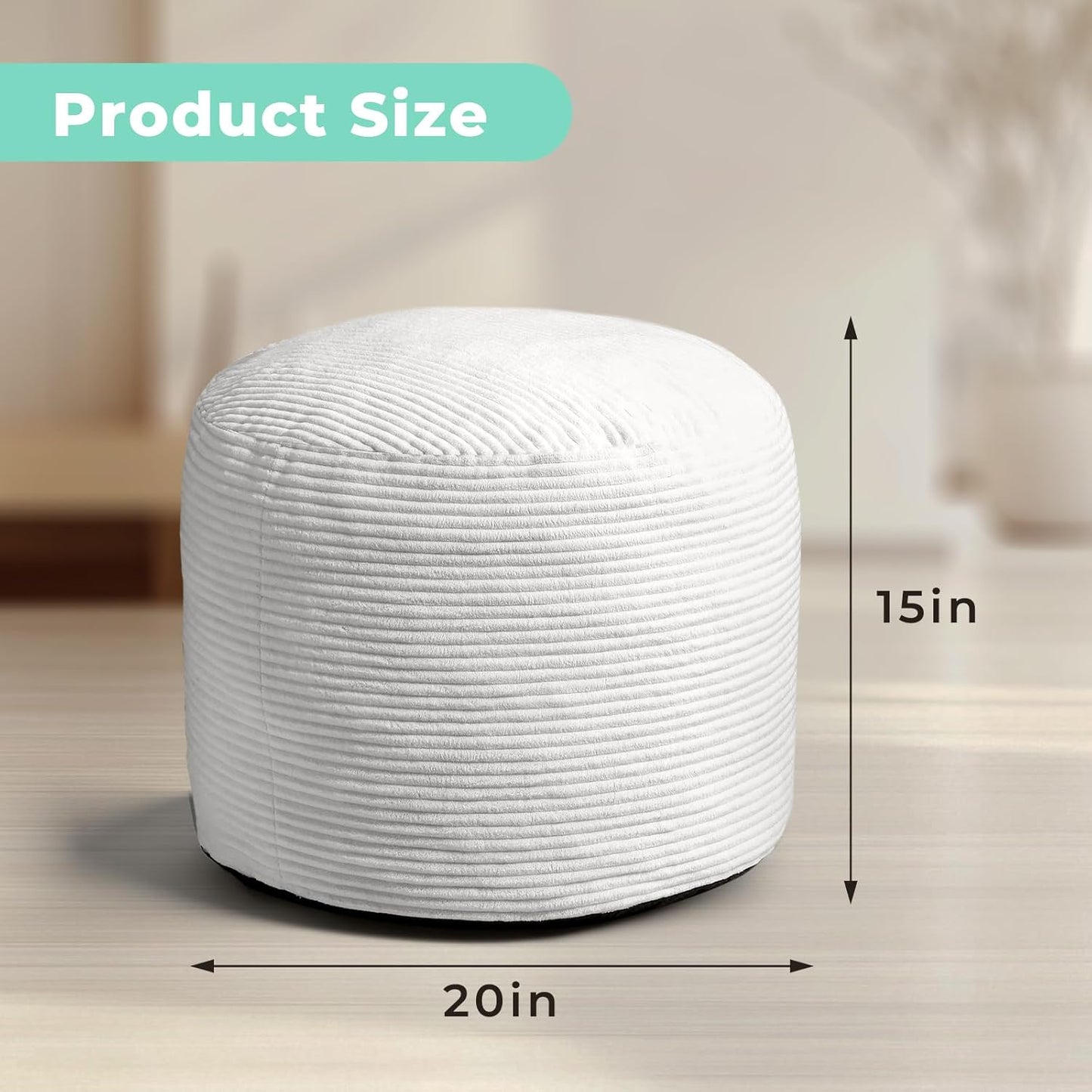 20"x 15" Dual-Size Corduroy Ottoman with Hidden Zipper Ergonomic Memory Foam Footrest Poufs for Office Desks, Couches