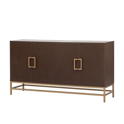 GDFStudio 60" Modern Sideboard Buffet Storage Cabinet with 4 Doors & Adjustable Shelves, Retro Coffee Bar with Metal Handles & Legs, Kitchen Cupboard Organizer for Dining Room Living Room, Espresso