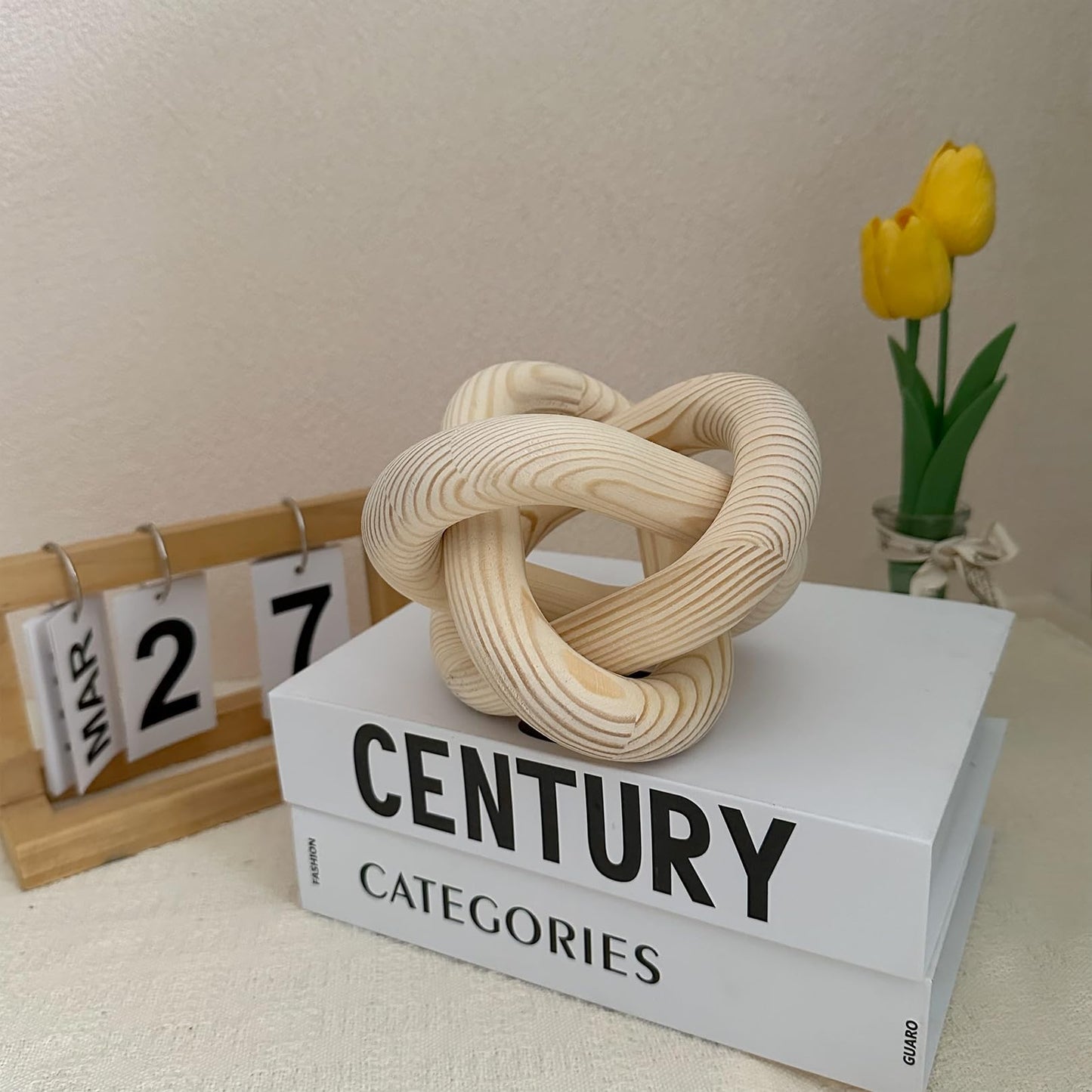 EMINGSKY 3-Link Wood Knot Chain Link Coffee Table Decor Boho Natural Wooden Knot Hand Carved Decorative for Modern Farmhouse Home Living Room Bedroom Shelf Decoration (Natural)