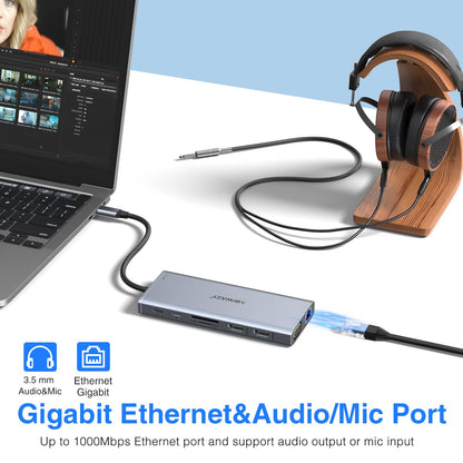 USB C Docking Station Dual Monitor for Dell/HP/Lenovo/Surface Laptop, 14 in 1 Triple Display Hub Multiple Adapter, Dongle with 2 HDMI 4K+VGA+5 Port+100W PD Charger+Ethernet+SD/TF+Audio