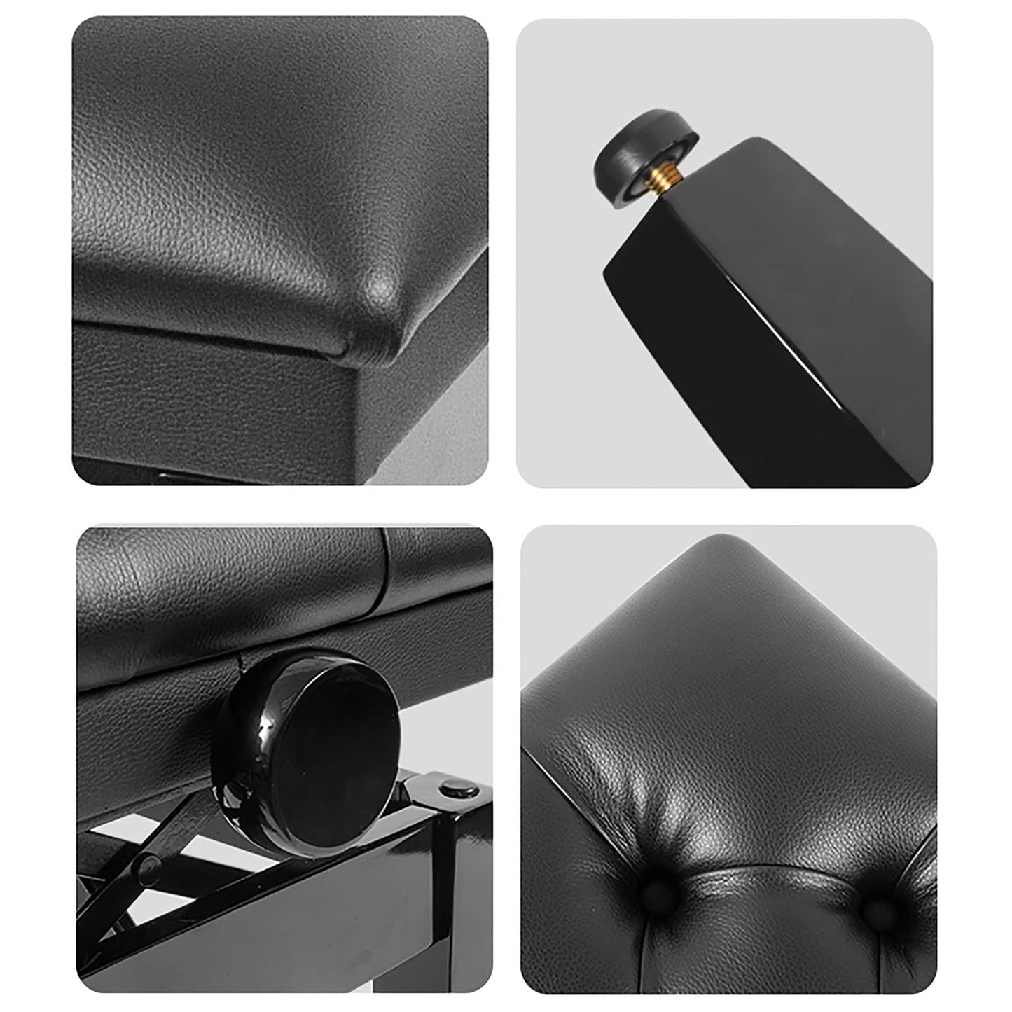 Leather Piano Bench Adjustable Deluxe Piano Bench Single Keyboard Stool with Thick Leather Cushion Wooden Comfortable Piano Stool Easy Assembly/Black(Teakwood Brown)