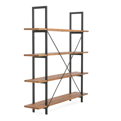 Christopher Knight Home Ebany 4 Tier Bookshelf, Industrial Large Bookcase, Open Display Shelf, Corner Shelf, Metal Frame Book Organizer, Wide Rectangular Storage for Home Living Room, Antique Black