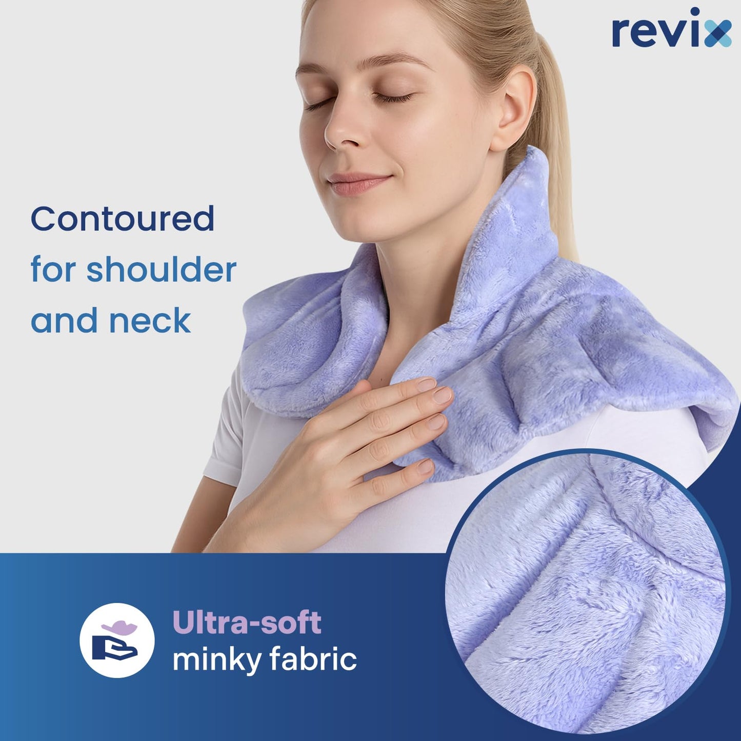 REVIX Microwavable Heating Pad for Neck Shoulders and Back, Microwave Heated Neck Wrap with Moist Heat, Light-Gray
