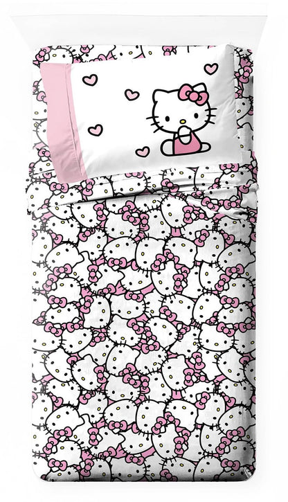 Jay Franco Sheet Set with Fitted, Flat Sheets & Pillow Cover - Ultra-Soft Bedding with Pillowcase for Room Decor, Multi - Hello Kitty, 4 Piece King