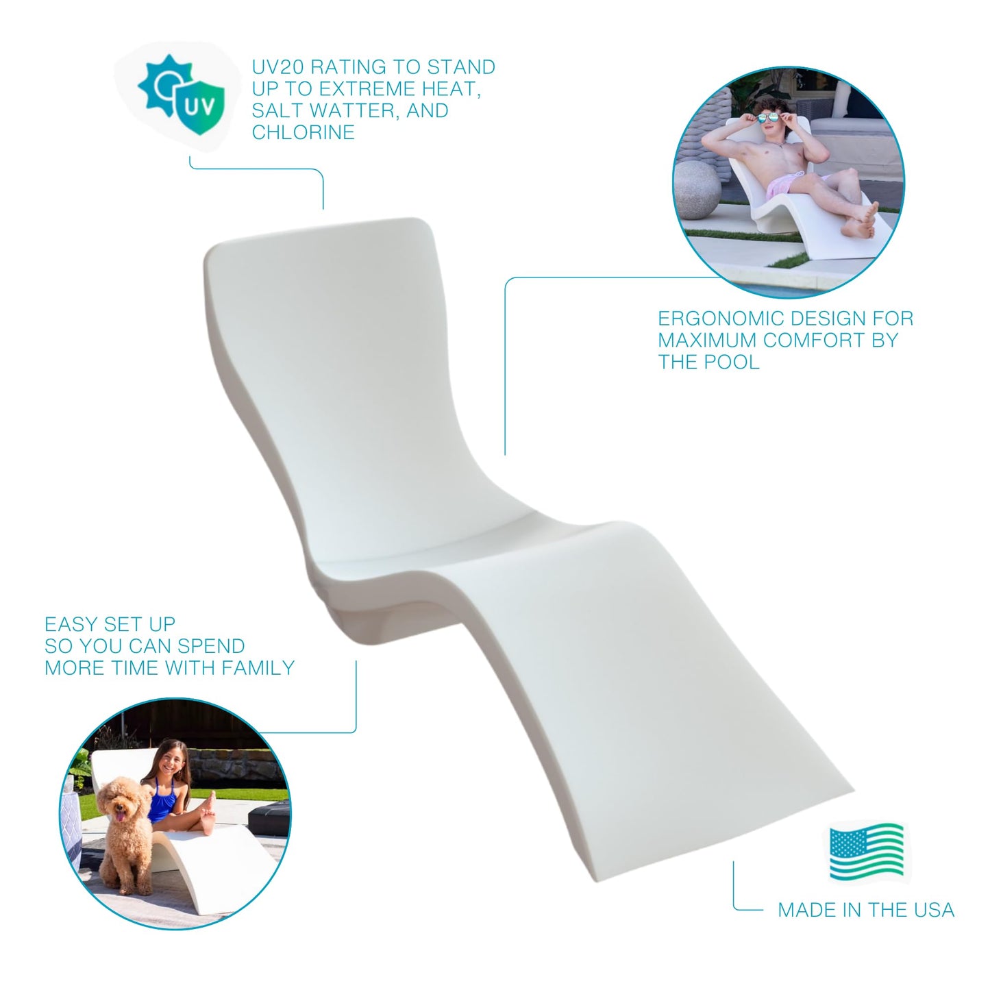 Las Olas Luxury Living Chaise Pool Lounger | Ultra-Comfortable Waterproof Pool & Patio Chase Lounge Chair for Outdoors | Up to 9" of Water, UV & Fade Resistant, Made in USA, Easy Tool-Free Assembly