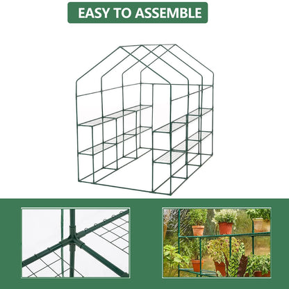Outdoor Walk-in Greenhouse with 6 Shelves, 85"x56"x77" Heavy Duty Weatherproof Plant House Tent, UV-Resistant Garden Greenhouse with Mesh Windows & Sturdy Iron Frame for Backyard