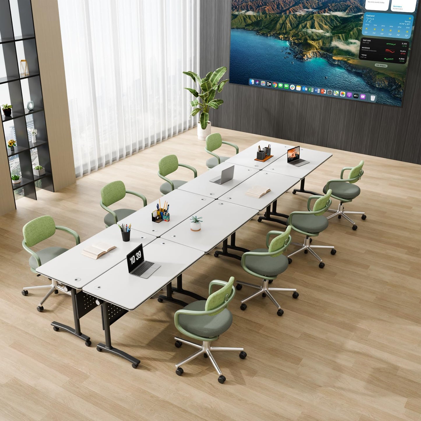 Mobile Folding Conference Table with Wheels,4 Pack Modern Conference Room Tables for 6-12 Person,61IN Training Locking Rolling Meeting Conference Tables with Flip-Top for Office Classroom Business