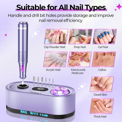 40000RPM Electric Nail File Drill Professional Kit, Drill Machine with LCD Display, Manicure Pedicure Polishing Acrylic Gel Nail Grinder for Salon, Home Use