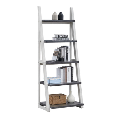 agnixnaf Gray Bookshelf with 4 Shelves, White Legs, Clean Lines, Ladder Bookcase, Industrial, for Office, Bedroom, Living Room, Study Room