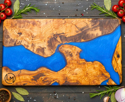 Custom Resin Charcuterie Board Personalized – Epoxy Olive Wood Cutting Board, Wedding or Holiday Gift