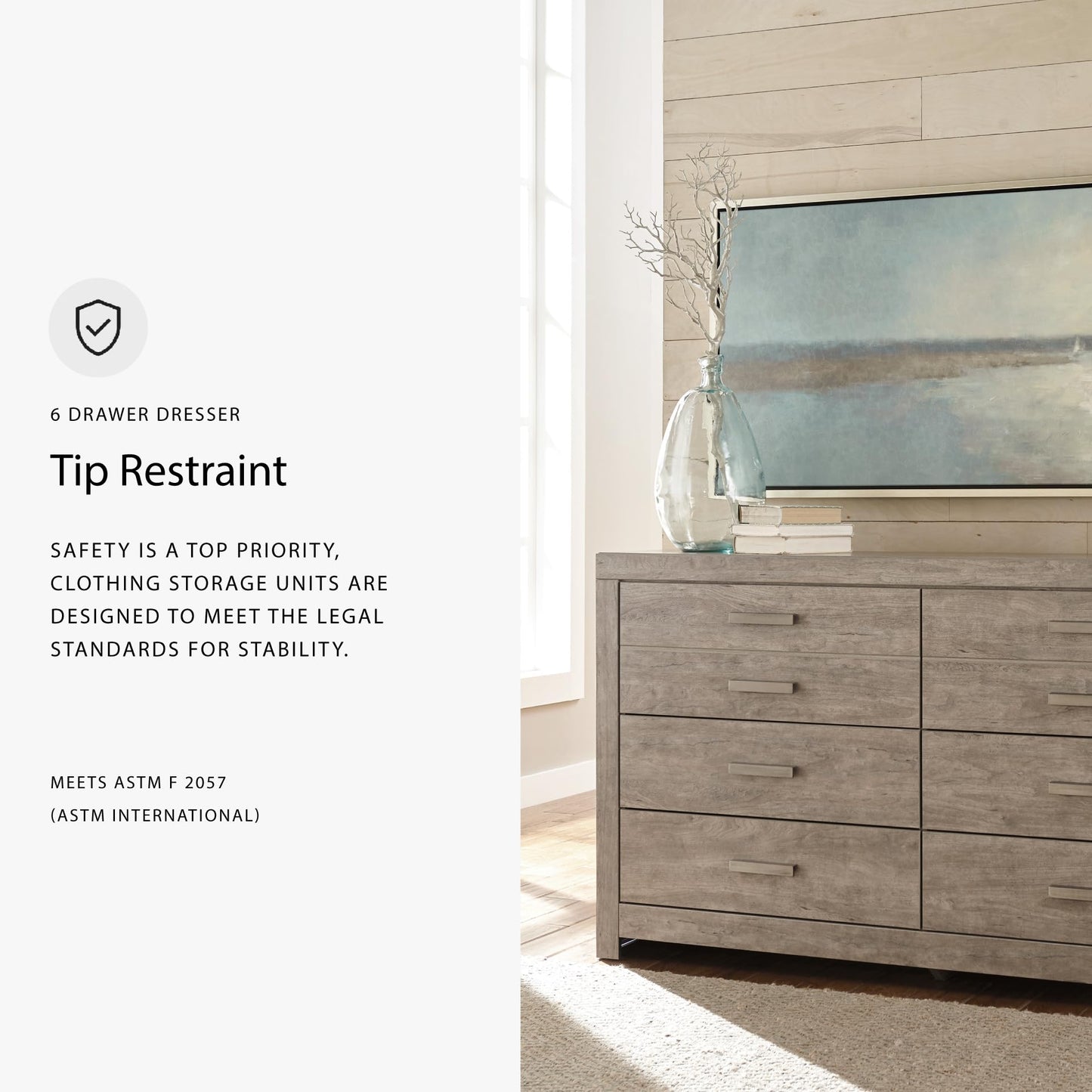 Signature Design by Ashley Culverbach Scandinavian 6 Drawer Dresser, Weathered Gray