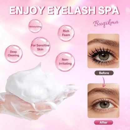 Buqikma Eyelash Shampoo | Gentle Cleanser Kit with Wash Brushes - 60ml/2.02 fl. oz for Salon & Home Care