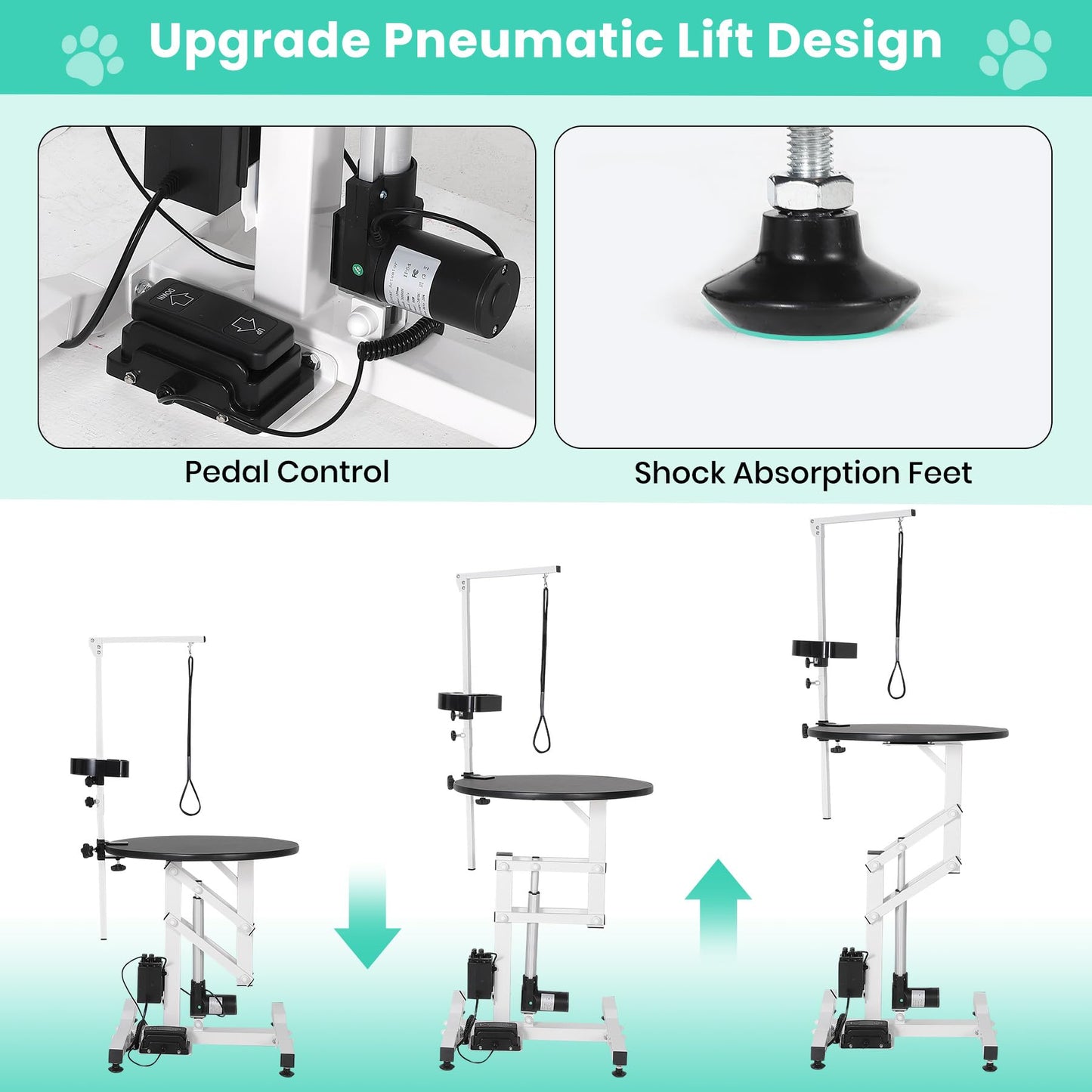 ActiveTrail Electric Hydraulic Lift Dog Grooming Table – 24 Inch Rotating Desktop, Overhead Arm, Foot Remote, Tool Organizer, 250LBS Capacity – Ideal for Small Pets