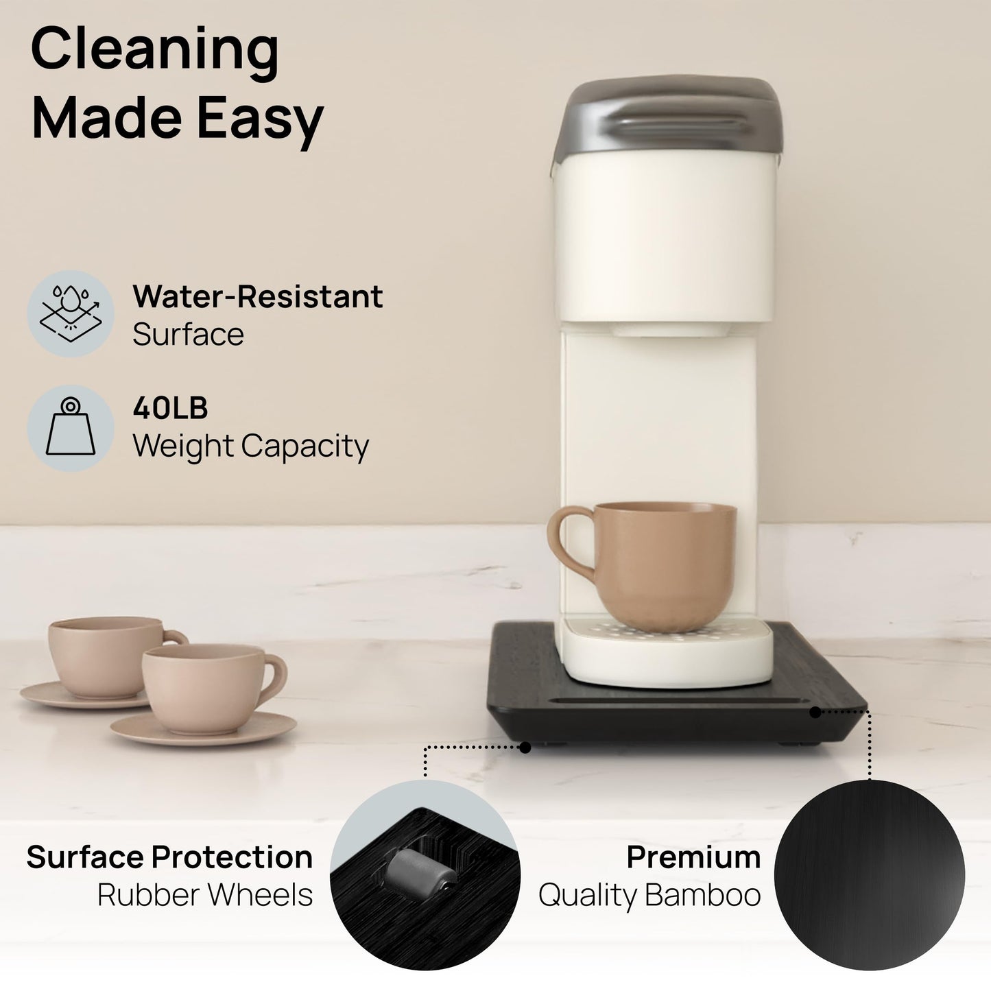 Ibyx Elegant Round Sliding Tray for Your Pressure Cooker, Air Fryer & Heavy Kitchen Appliances - Sturdy, Slides Easily from Under The Cabinet (Natural, 13”)