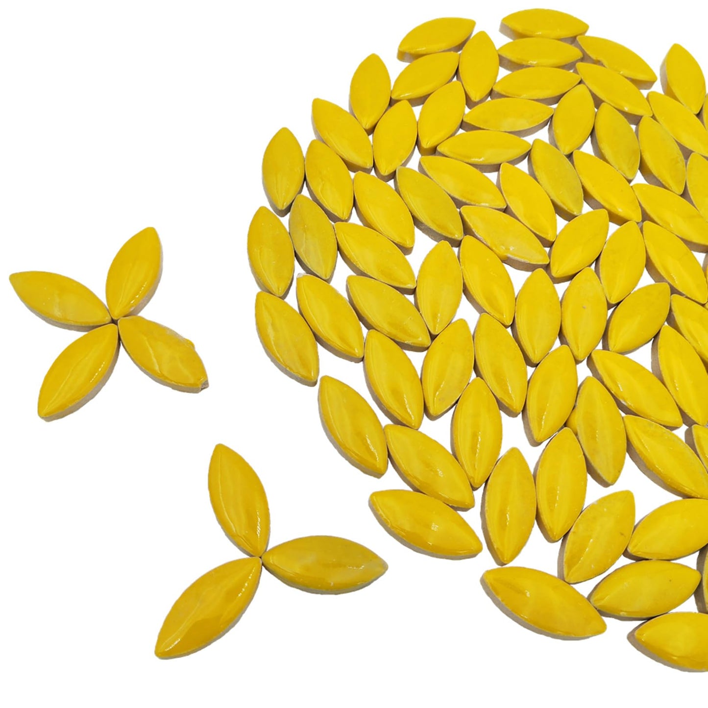 1.1lb Ceramic Mosaic Tiles for Crafts, Leaf Mosaic Pieces Porcelain Mosaic Tiles for Mosaic DIY, Stained Ceramics Supplies (Yellow)