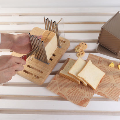 Resbywarm Bamboo Bread Slicer for Homemade Bread,Stainless Steel Slicing Guide for Bread, Adjustable Width, Foldable and Compact Cutting Guide, Bread Slicer for Sourdough Rounds, Bagels, Cake,Toast