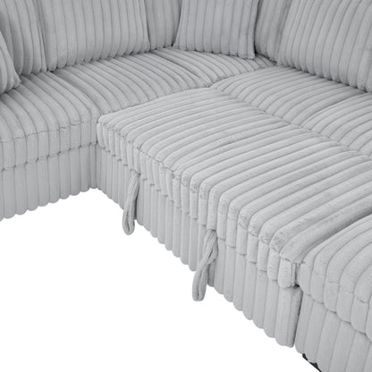 KEIKI 122" Pull-Out Sofa Bed, Sleeper Pull Out Sectional Couch, Oversized U Shape Sleeper Sofa Bed with Storage Chaise, USB Ports for Apartment Living Room, Gray
