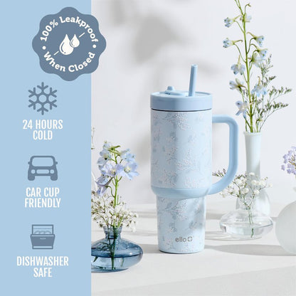 Ello Oasis 30 oz Tumbler with Handle & Retracting Straw | Reusable Insulated Stainless Steel Cup 100% Leakproof, Gifts for Teens Women Men | Keeps cold for 24 Hours, Cup Holder Friendly, Sweet Alyssum