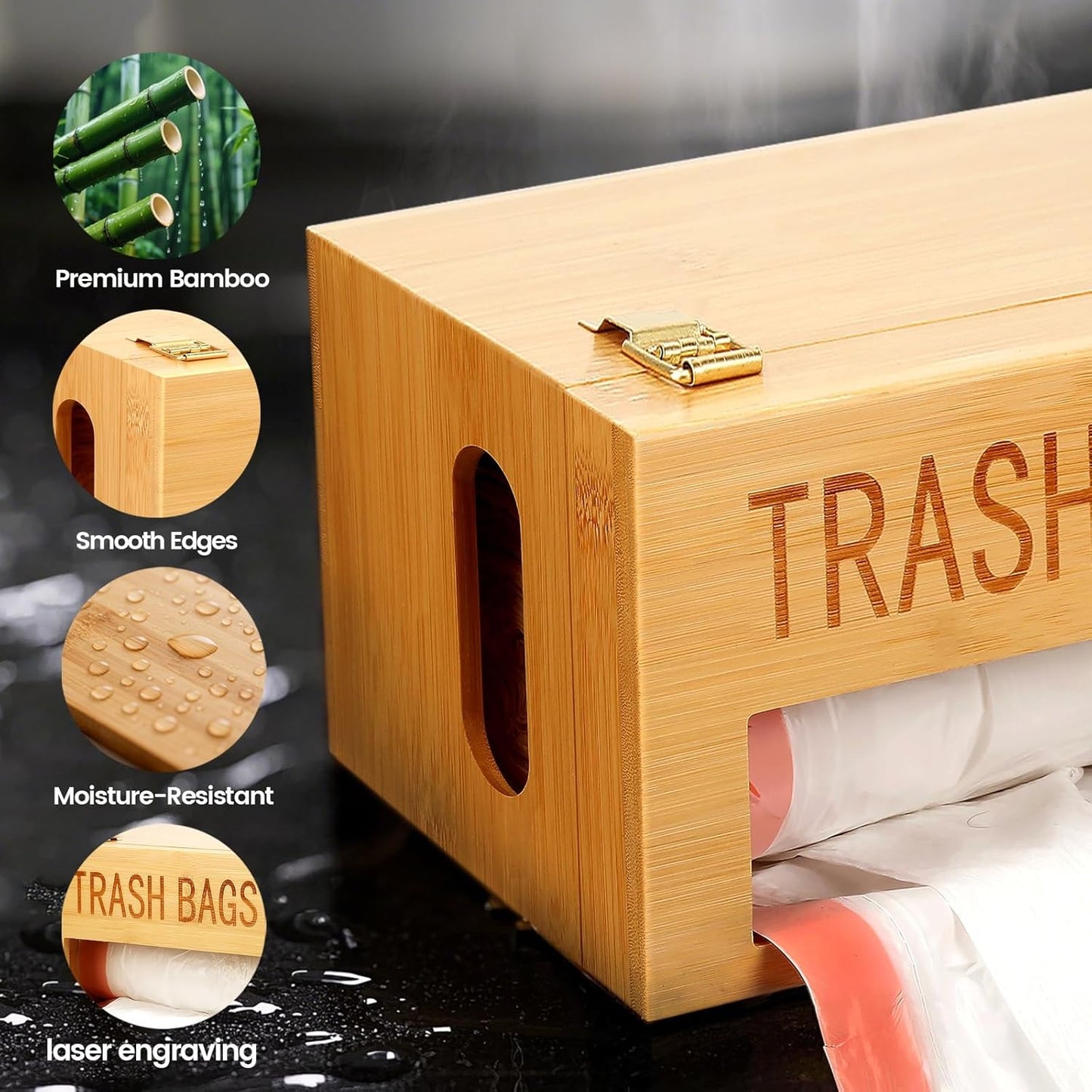 8-33 50+ Libreshine Bamboo Garbage Bag Holder, Multi-Mount Space-Saving Trash Bag Organizer for Kitchen, Pantry, Holds