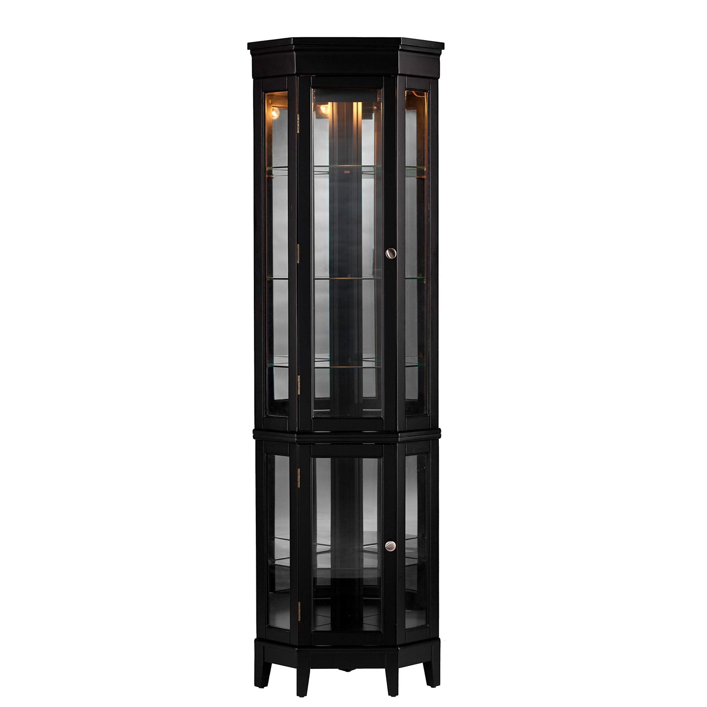 SEI Furniture Essex Corner Curio Cabinet - Adjustable Glass Shelves - 2 Tier With Black Finish, Transitional Style Pine, Black
