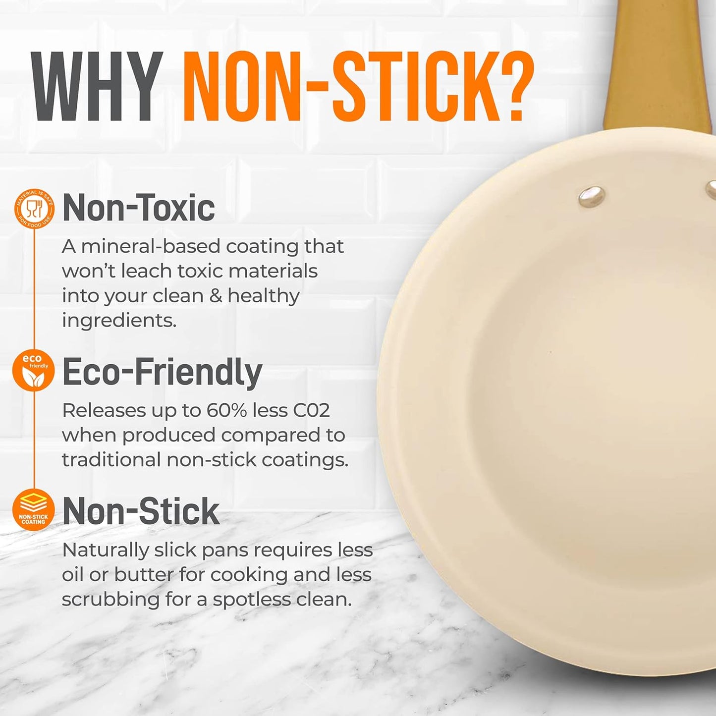 NutriChef 8” Small Fry Pan - Professional Nonstick Frying Pan with Ceramic Coating, Golden Titanium Handle, Easy to