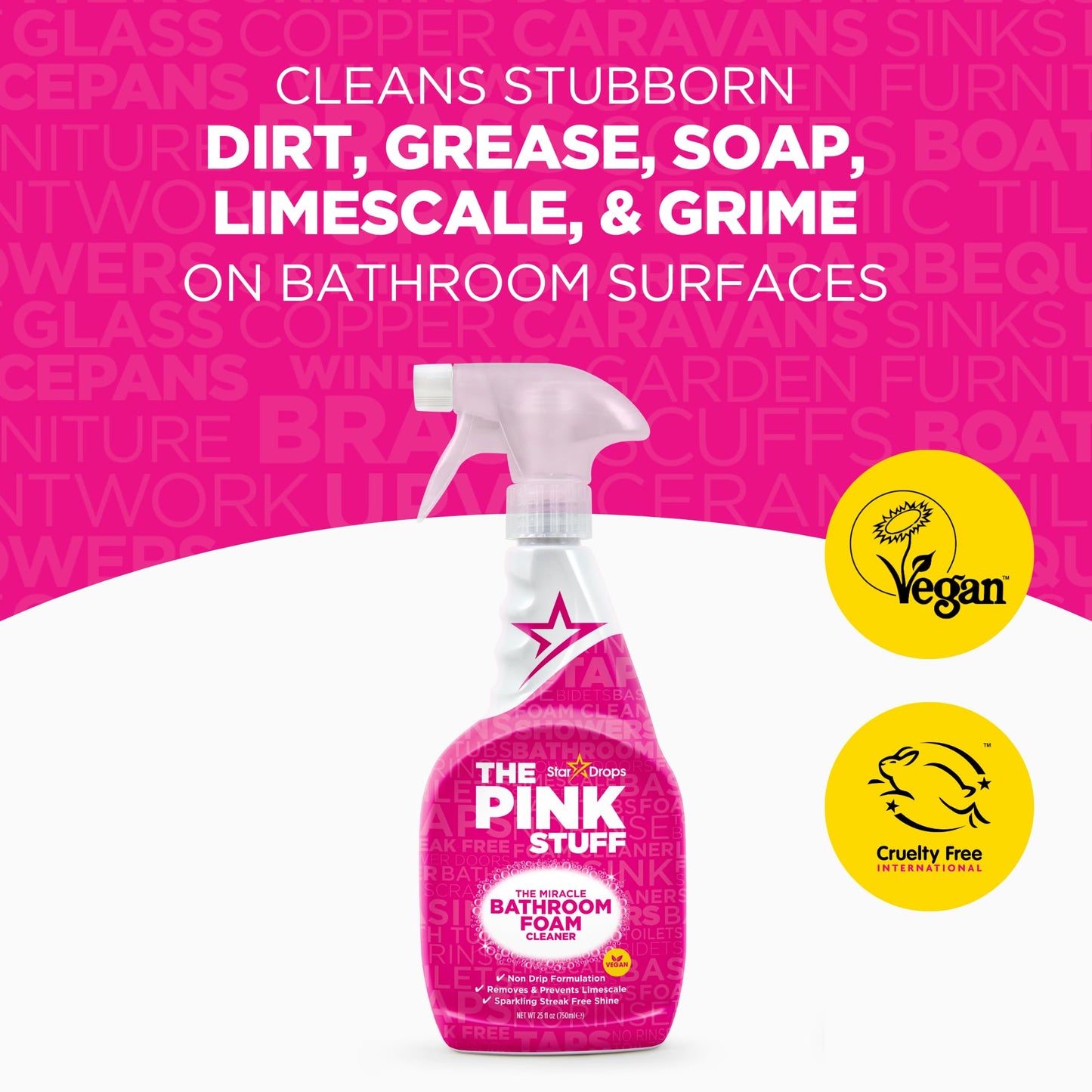 Stardrops - The Pink Stuff Bathroom Cleaning Kit – Cleaning Paste, Bathroom Foam Spray, Toilet Foaming Powder, SQeeZY Sponge & 3 Microfiber Cloths – Tough on Stains, Grease & Soap Scum