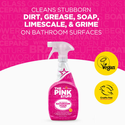Stardrops - The Pink Stuff Bathroom Cleaning Kit – Cleaning Paste, Bathroom Foam Spray, Toilet Foaming Powder, SQeeZY Sponge & 3 Microfiber Cloths – Tough on Stains, Grease & Soap Scum