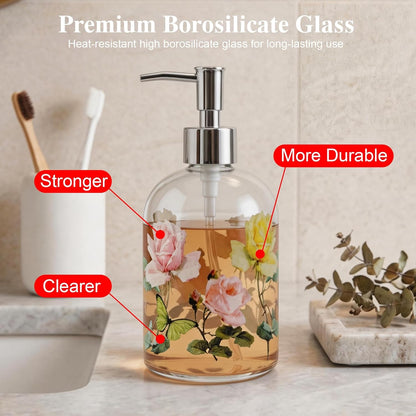 17 oz Glass Soap Dispenser Bottle with Pump,Refillable Liquid Hand Dispenser for Bathroom, Kitchen Soap Dispenser