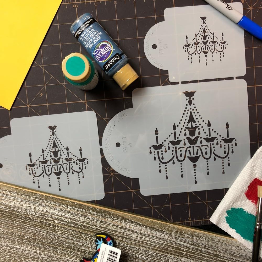 Designer Stencils Chandelier Stencil Set, Cake and Cookie Stencils, Beige/Semi-Transparent
