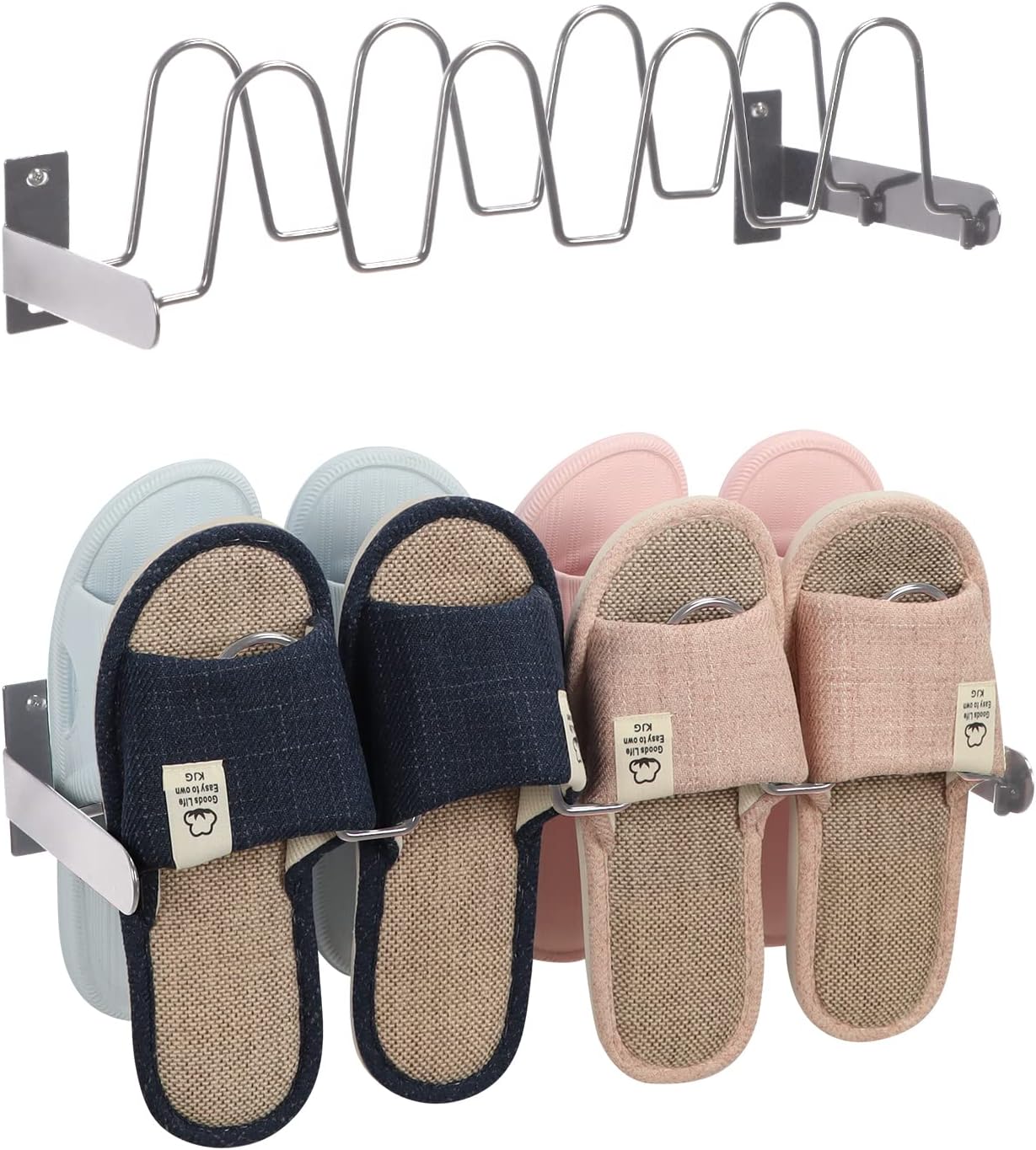 8 Set 2 Lavezee Wall Hanging Shoe Rack Organizer Pairs Sandals Slippers, of Silver Metal Mounted Shoe Storage Holder