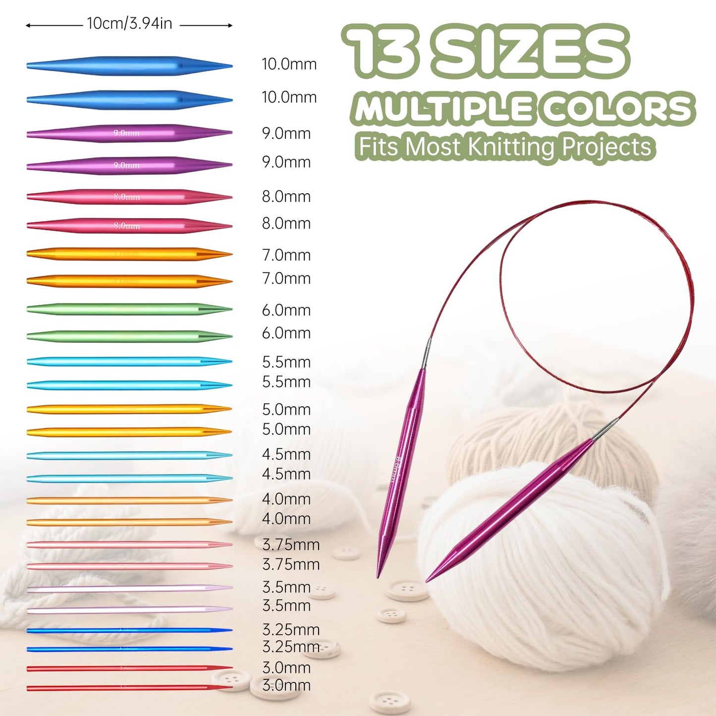 13 Pairs Interchangeable Circular Knitting Needle Set for DIY Lovers, Knitting Kit with 100 PCS Stitch Markers, Case and Accessories Birthday Valentines Day Gifts