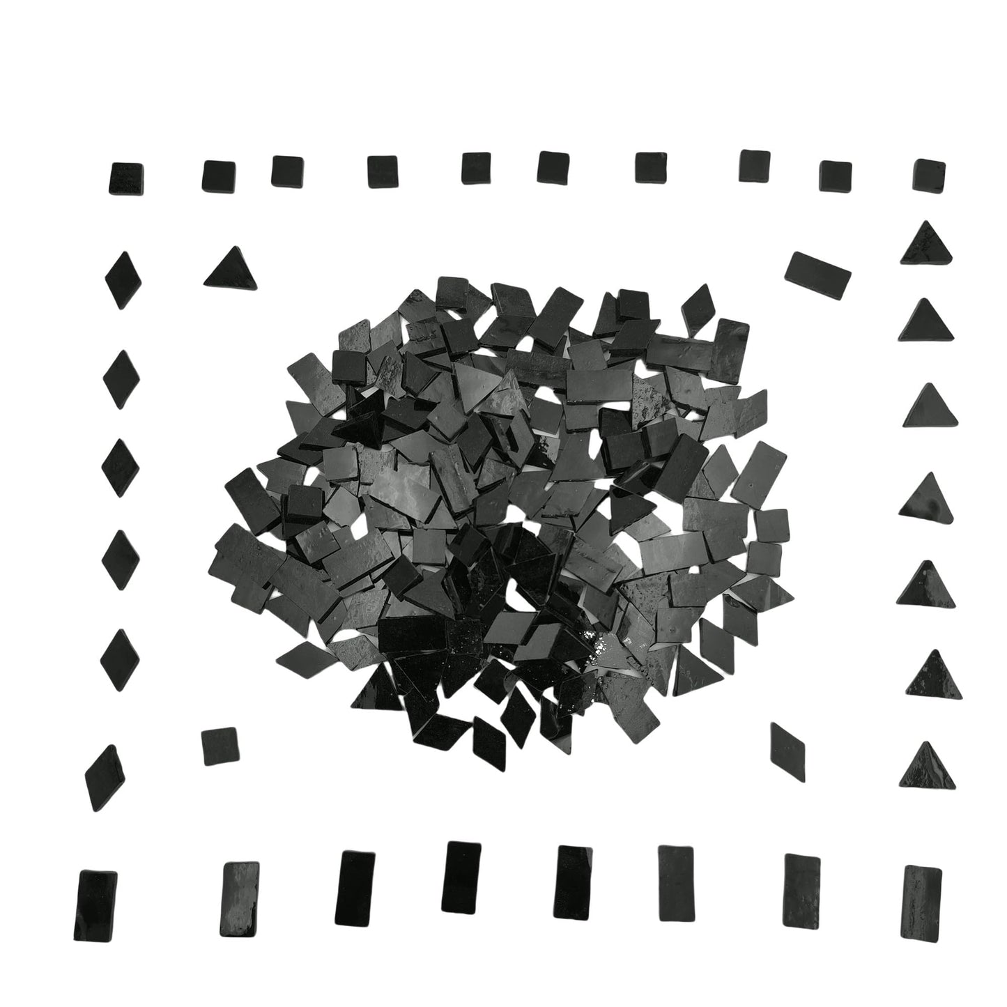 4 Shapes Mixed Glass Mosaic Tiles,Square+Diamond+Triangle+Rectangle 220 PCS Stained Glass Mosaic Pieces for Handmade Art Crafts and Home Decoration (Black)