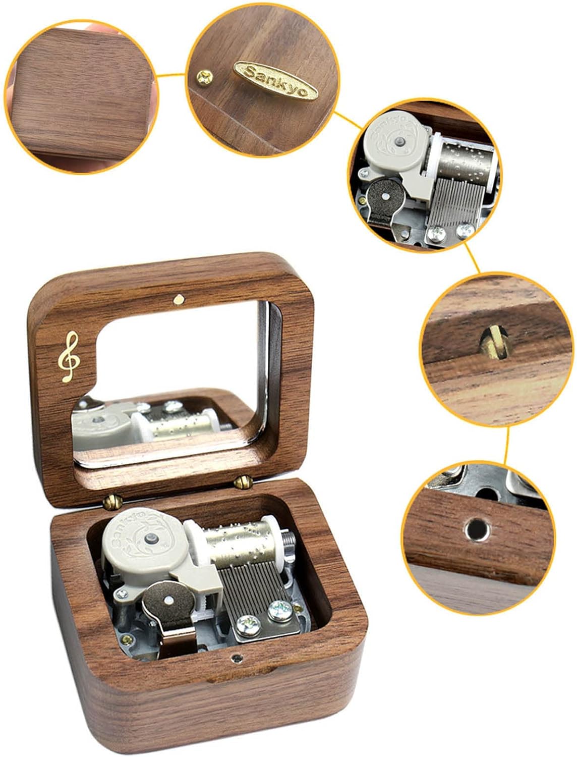 Sinzyo Rainbow Connection Walnut Music Box Vintage Wood Carved Wind Up Musical Box Gift