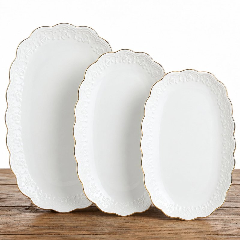 Kassel Ceramic Serving Platter Set | 16”/14”/12” Oval Serving Trays for Entertaining at Parties and Weddings | Oven Safe Extra Large Serving Trays for Tacos, Steak, and Cake