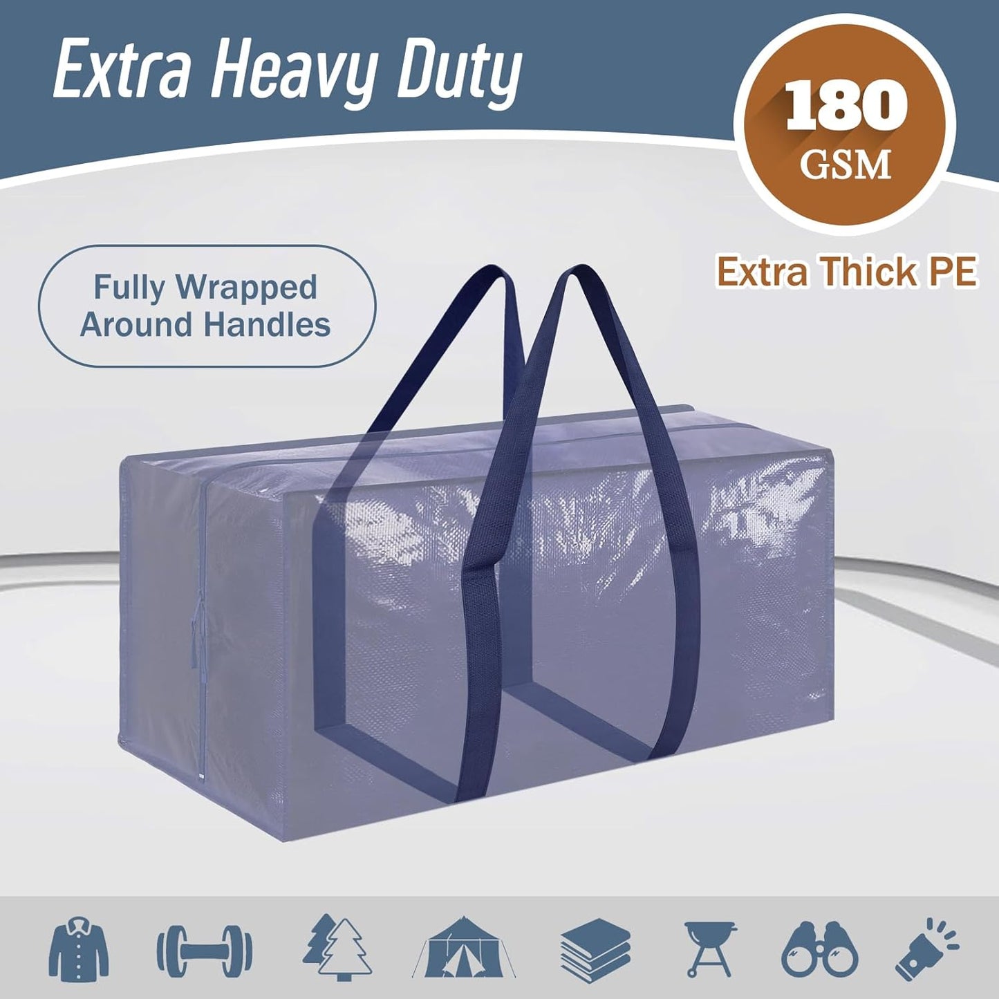 Skiennix 12 Pack Extra Heavy Duty Moving Bags - Strong Zipper & Comfortable Handles | Durable Dark Blue Storage Totes