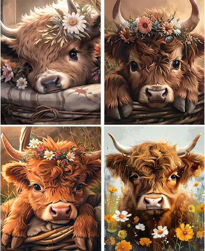 DYAIANGMU 4 Pack Cow Diamond Art Kits for Adults,Flower Diamond Painting Kit for Beginner,5D Diamond Painting DIY Full Drill Diamond Dots Diamond Painting with Tools,Gem Craft for Home Wall Decor