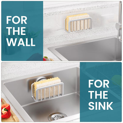 TAILI Sponge Holder for Kitchen Sink with Strong Suction Cup, Rustproof Aluminum Sink Caddy for Sponges, Removable Sponge Holder, Dish Brush for Scraper - Silver