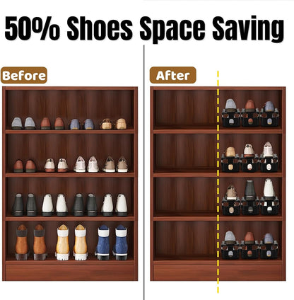 24 Pack 4 50% Closet Noamus Shoe Slots Organizer, Adjustable Levels Shoe Stackers, Double Deck Shoe Storage Holder