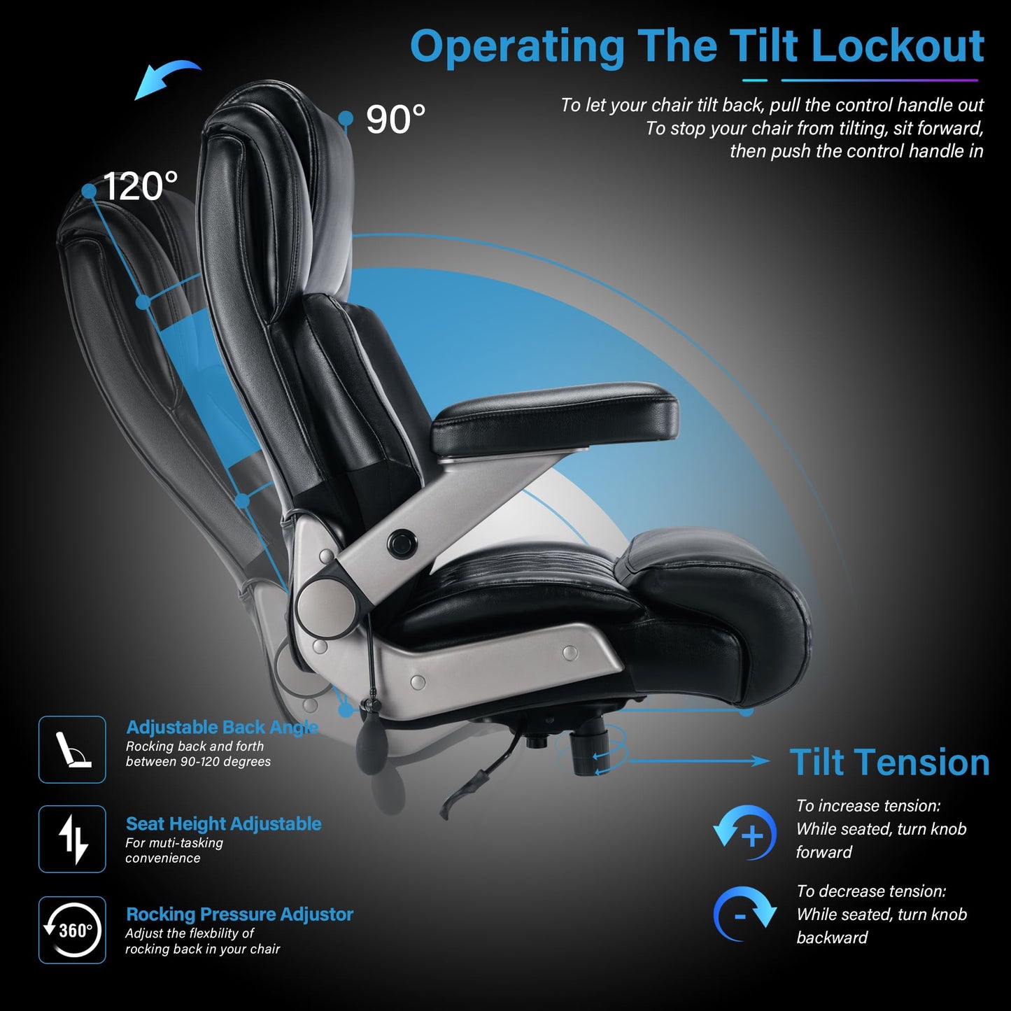 Big and Tall 700lbs Office Chair - Adjustable Lumbar Support 3D Flip Arms Heavy Duty Metal Base&Wheels, High Back Large Executive Computer Desk Chair, Thick Padded Ergonomic Design for Back Pain
