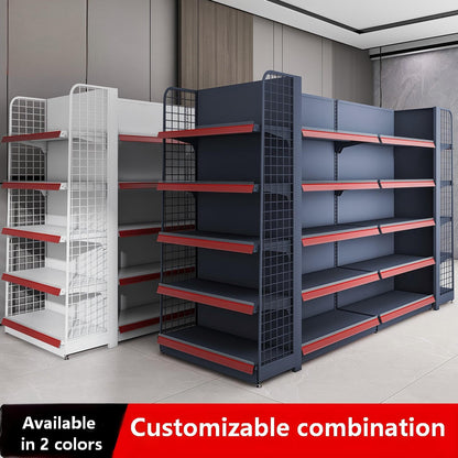 Gondola Shelving Unit for Retail Store, Heavy Duty Supermarket Display Rack, Double-Sided Metal Shelf with Adjustable Layers for Grocery, Convenience Store & Commercial Use (White, W106*D31*H63)